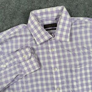Donald J Trump Dress Shirt 16 1/2 Lavender Gingham Checkered L/S Non- Iron Men's